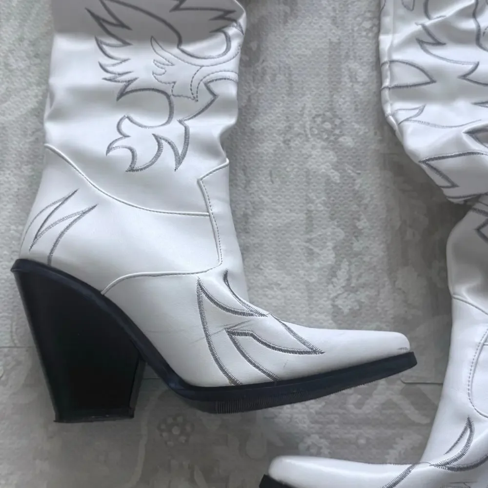 Sergio Todzi Thigh High Boots Western Cowboy Boots Size 37 US 6.5 White Festival